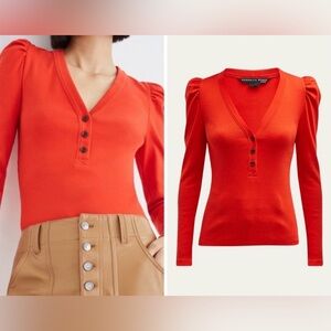 Veronica Beard - Dekalb Puff Sleeve Top S - Flame Red Worn once NWOT